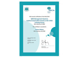IRCA 審核心員培訓授權證書